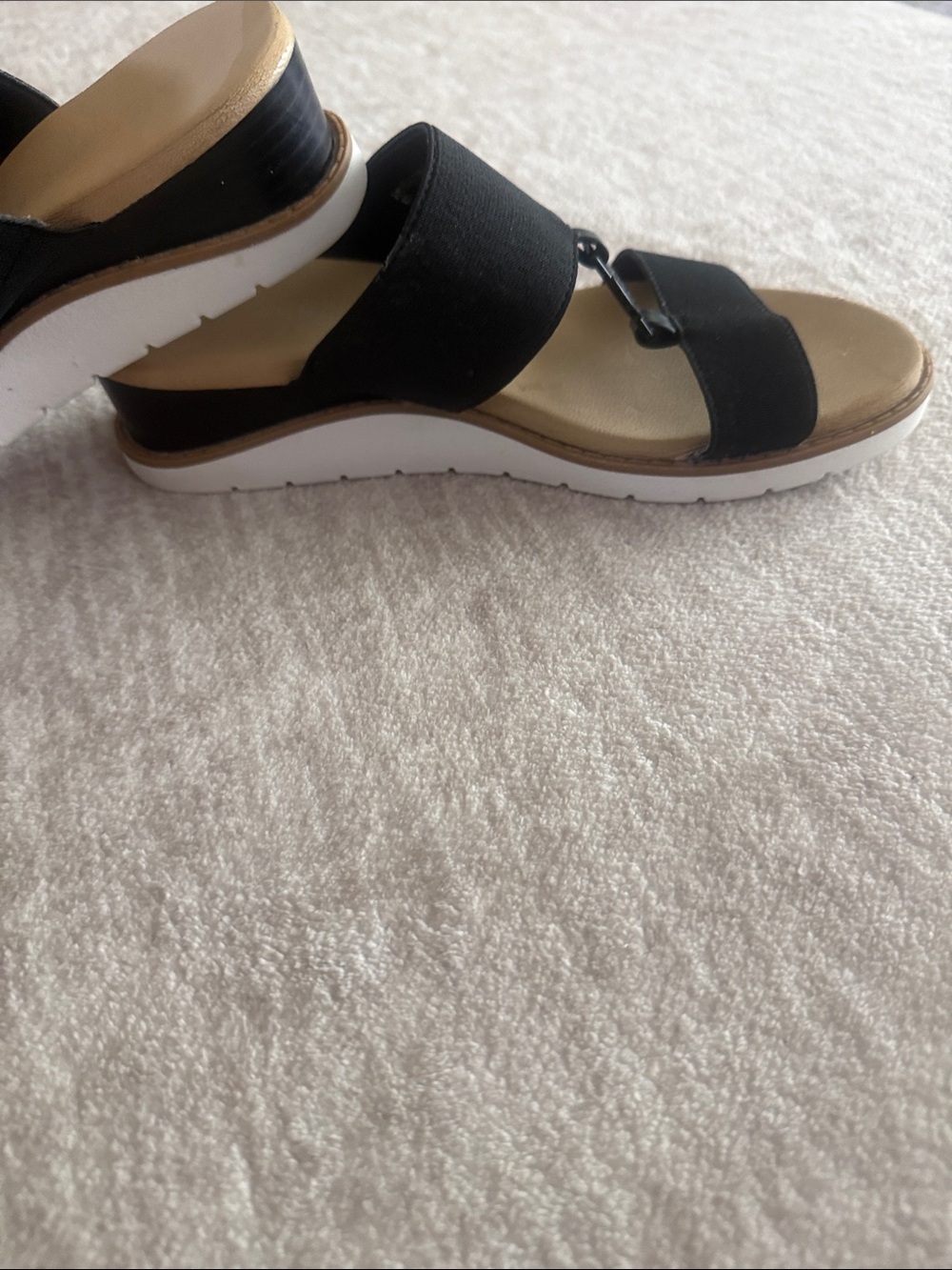 Anne Klein Black Double-Band Slide Sandals with Gold Medallion Accent - Picture 2 of 10